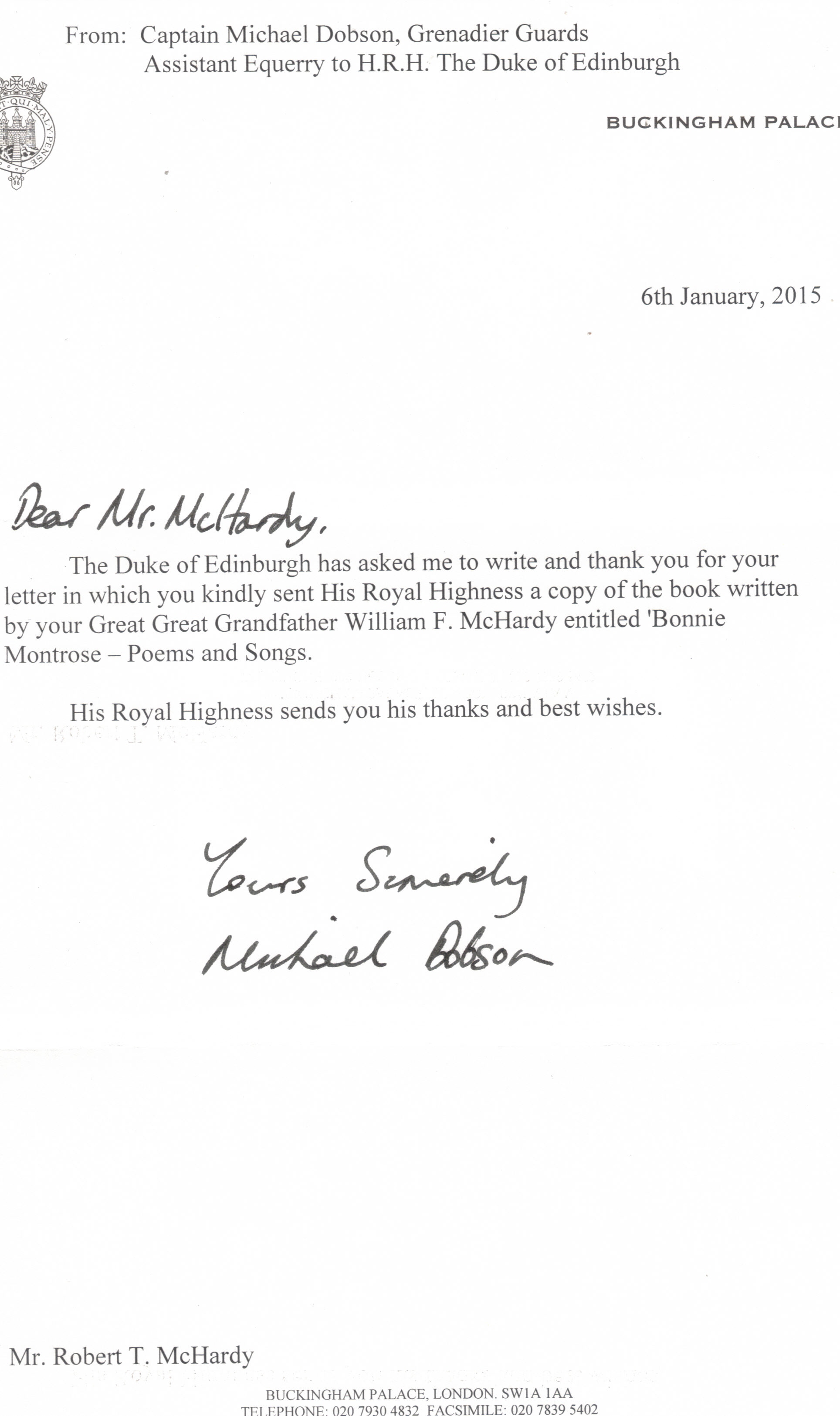 Reply from HRH Prince Philip